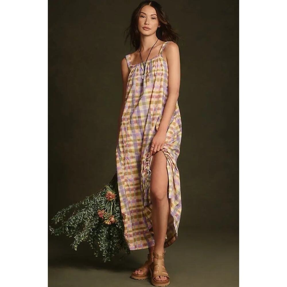 Anthropologie Daily Practice Coming Up Plaid Maxi Dress Boho Hippie